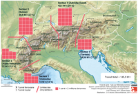 Trafic transalpin : Répartition des 145,5 millions de tonnes traversant les Alpes en 2014