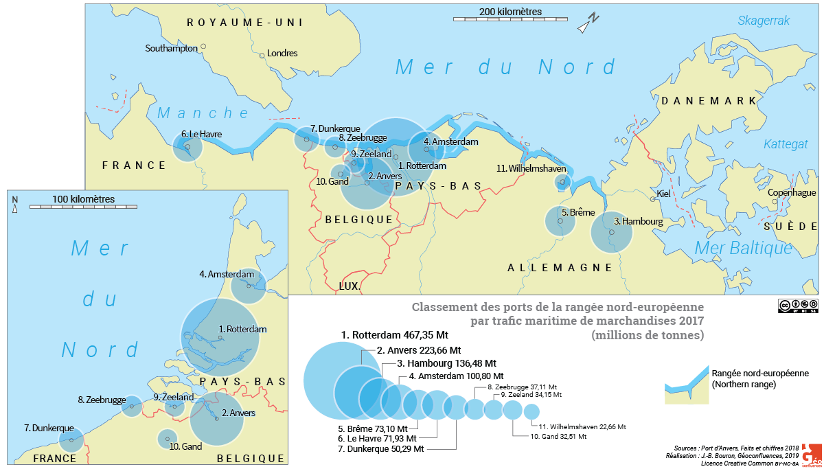 Carte des ports de la rangée nord-européenne