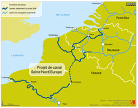 Carte de localisation du projet de canal Seine-Nord Europe (France, Belgique)
