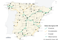 Réseau AVE (LGV espagnoles) : la grande vitesse en Espagne : lignes en service, en construction, en projet