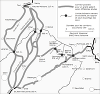 Corridors envisagés entre la Moselle, le Rhin et la Saône (France, Suisse, Allemagne)