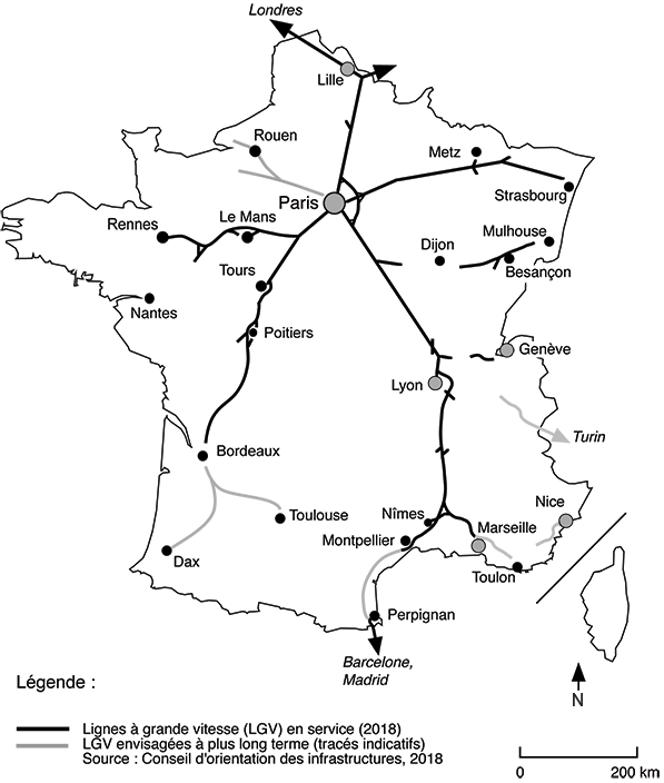 Geneviève Zembri — carte des lignes TGV en France (Lignes à Grande Vitesse, LGV)