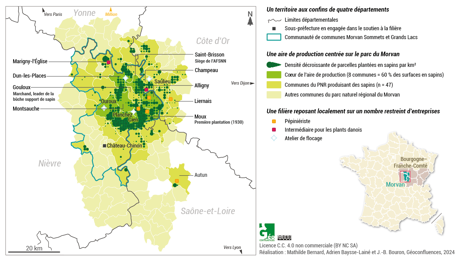 carte de la production de sapins de Noël du Morvan