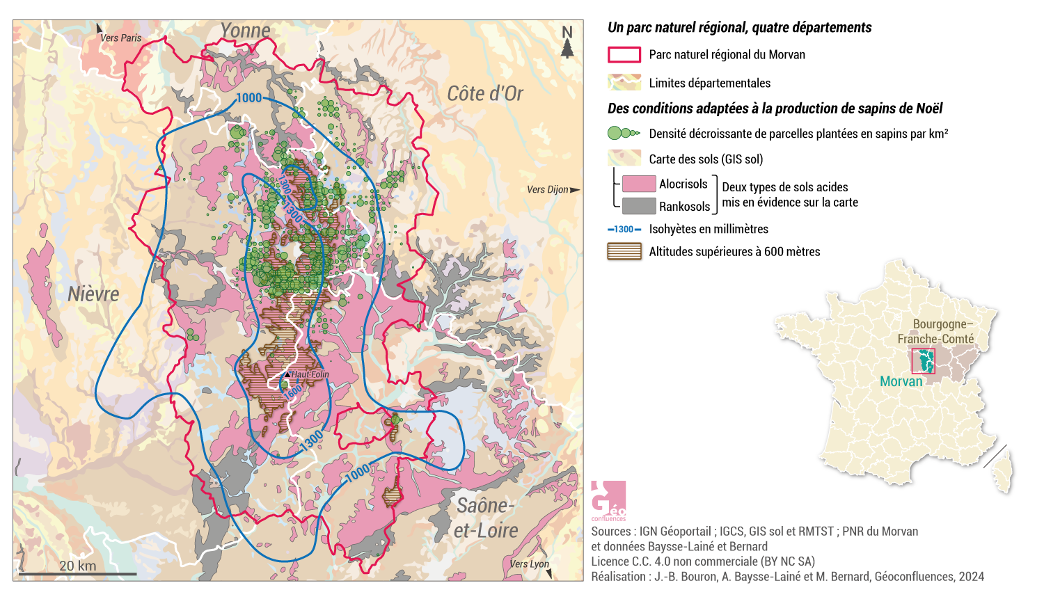 carte physique du Massif du Morvan