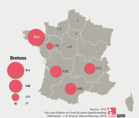 Carte des poulains Bretons nés en France métropolitaine et immatriculés