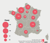 Carte des poulains Poneys français de selle nés en France métropolitaine et immatriculés
