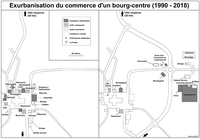 Évolution de l’appareil marchand d’un gros bourg (Plouagat) entre 1979  et 2019 (noir et blanc) (Côtes-d'Armor)