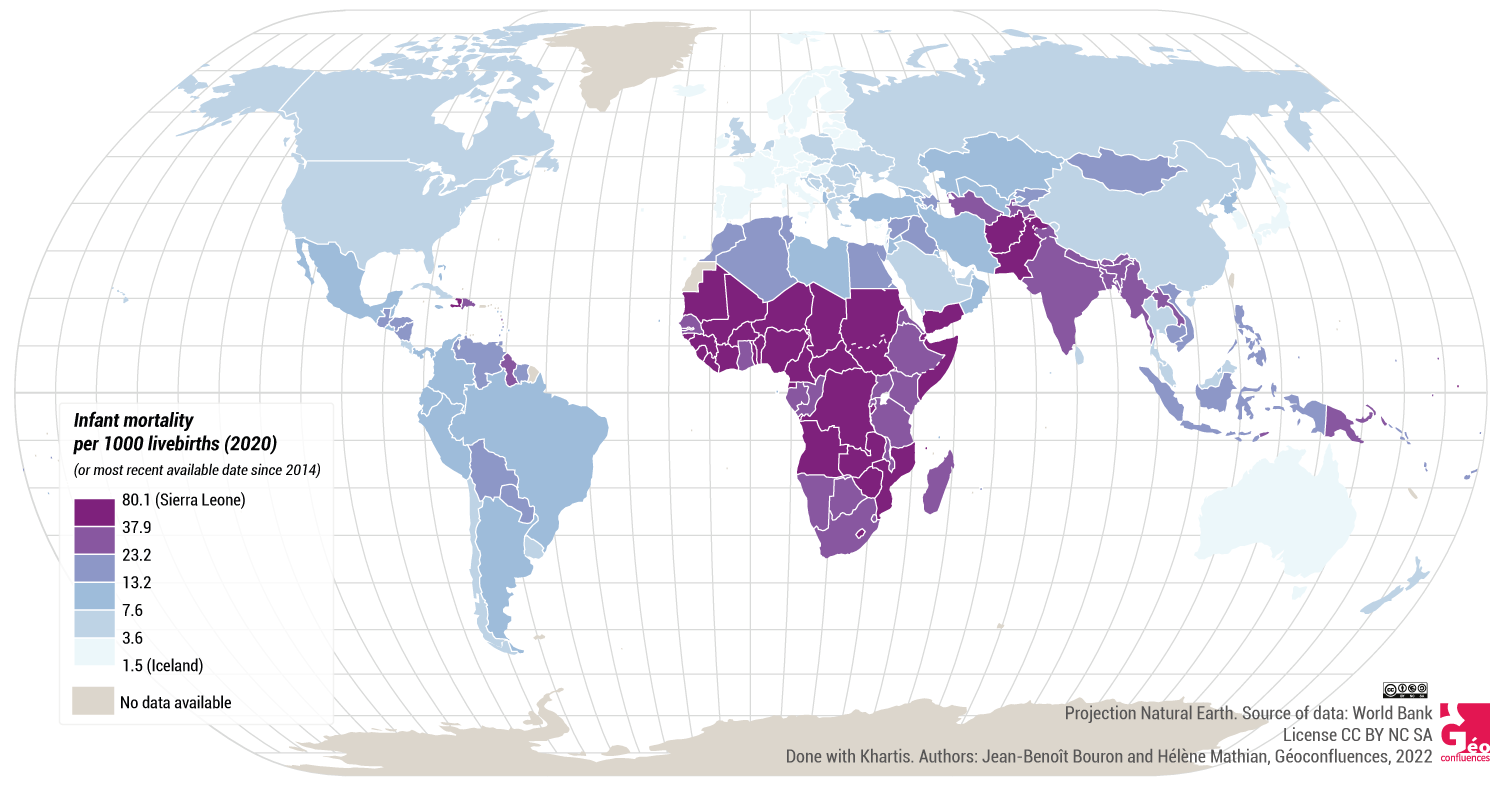 Taux de mortalité infantile pour 1000 naissances vivantes (2020)