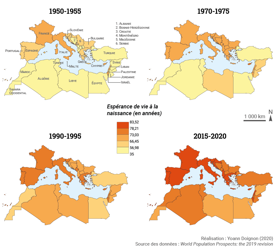 Yoann Doignon — carte espérance de vie à la naissance bassin méditerranéen