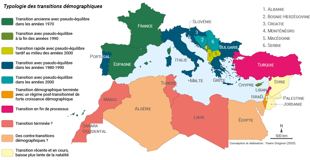 Yoann Doignon — carte typologie des transitions démographiques bassin méditerranéen
