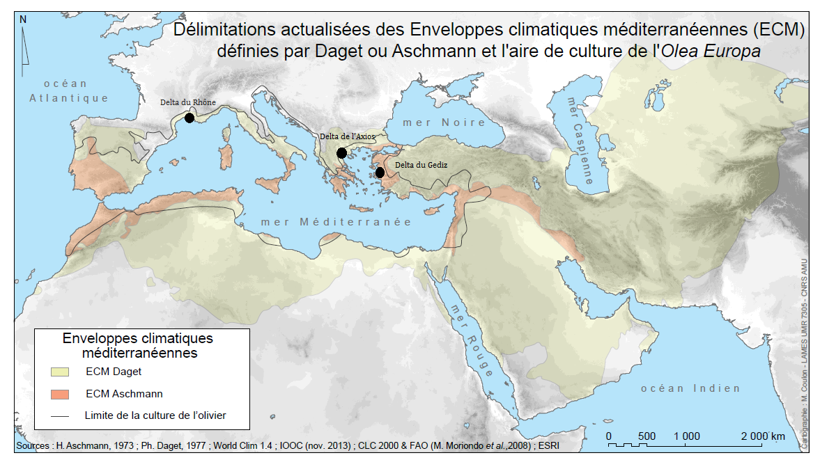 Délimitation des enveloppes climatiques climat méditerranéen CARTE