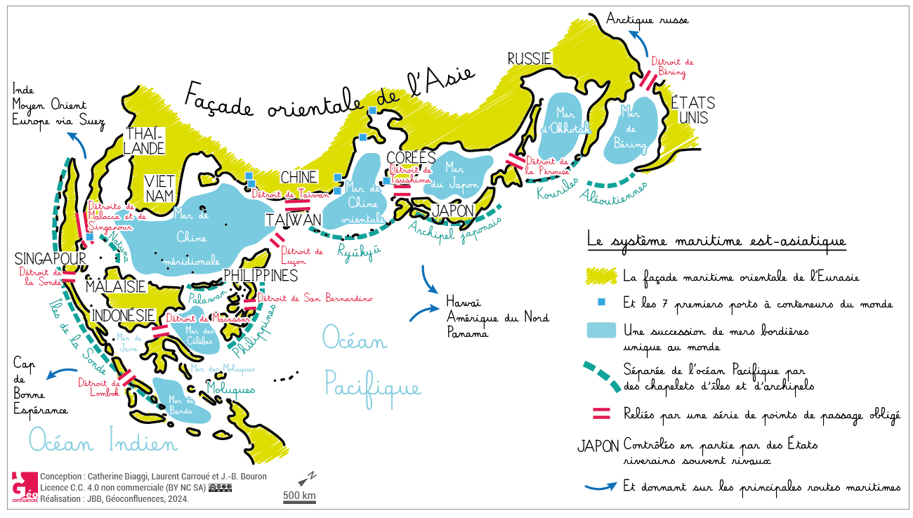 La façade maritime de l'Asie, mers bordières et détroits