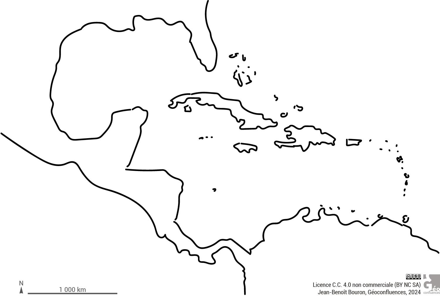 Fond de carte simple, muet et vierge, Caraïbes, Amérique centrale, Isthme de Panama et Golfe du Mexique