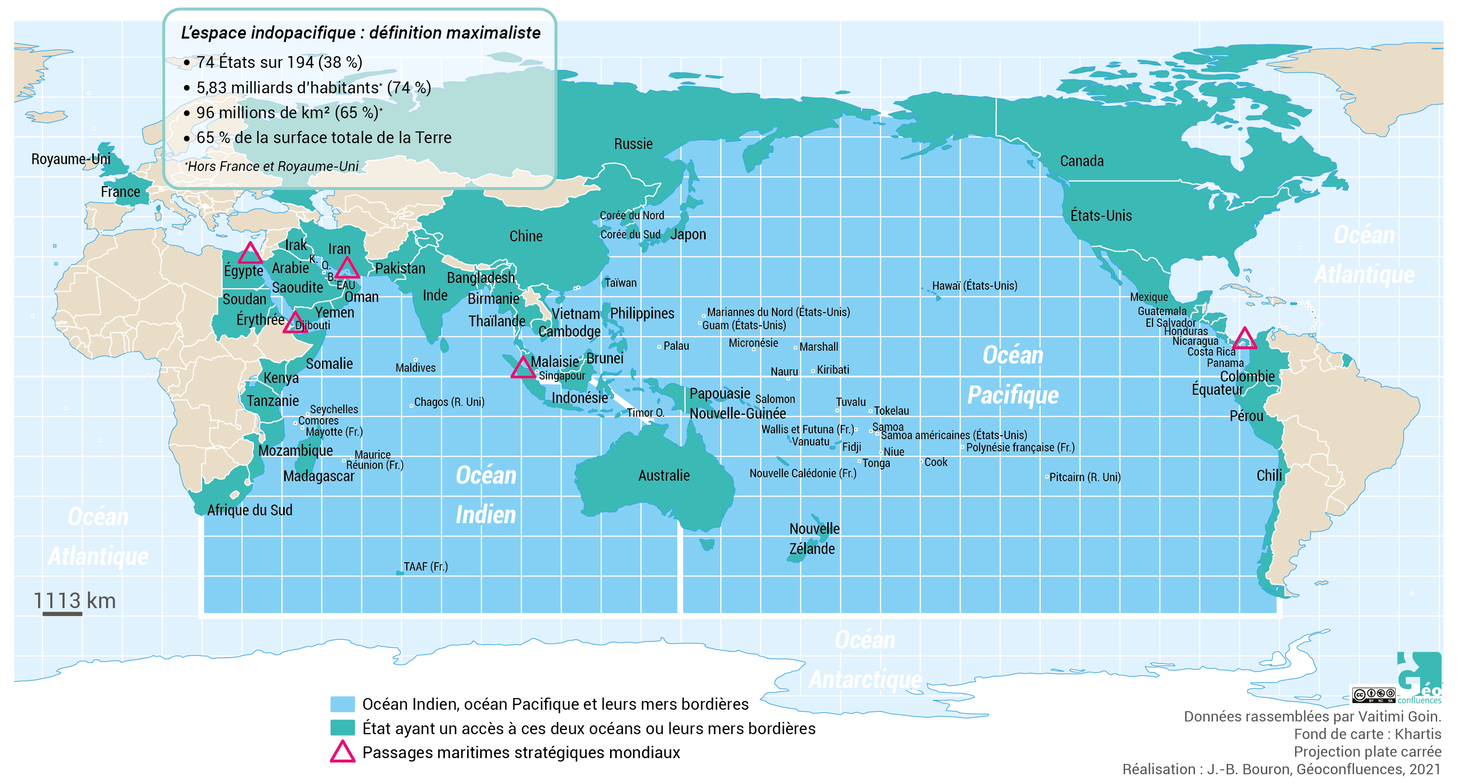 La définition maximaliste de l’Indopacifique : tous les espaces ayant un littoral sur au moins l’un des deux océans