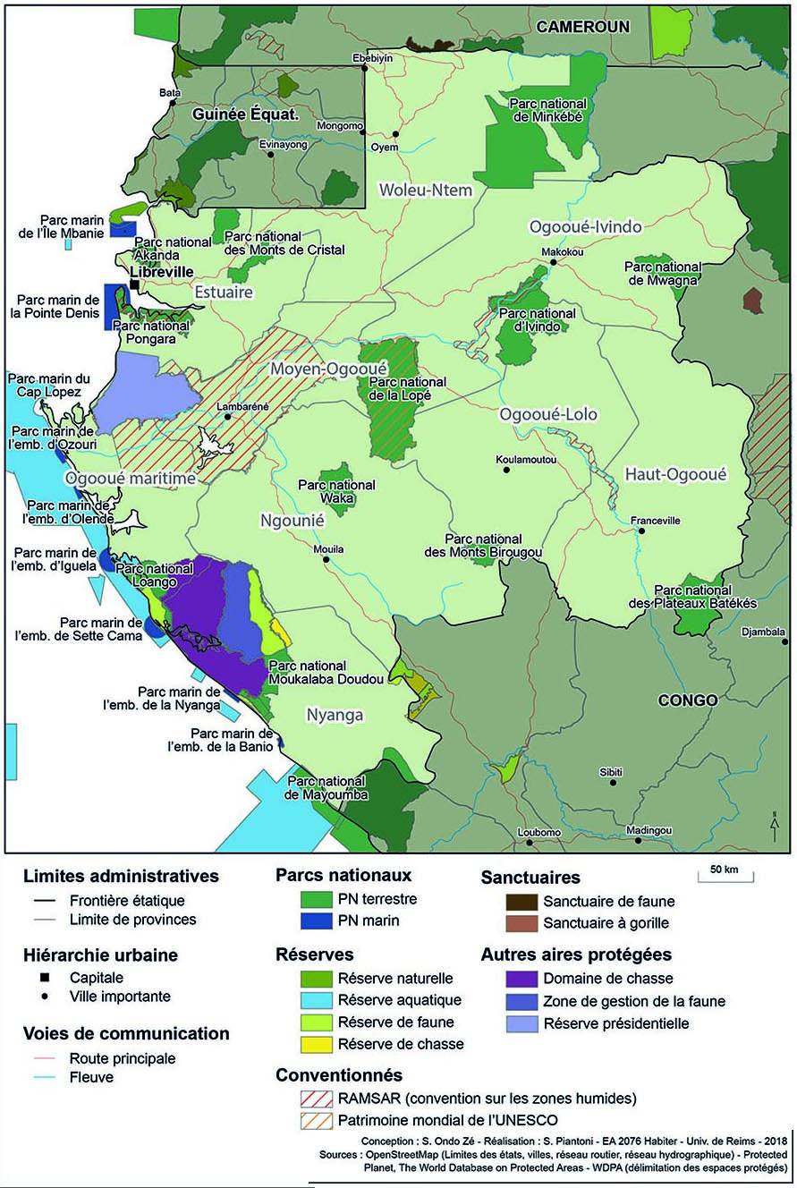 carte localisation des parcs nationaux gabonais