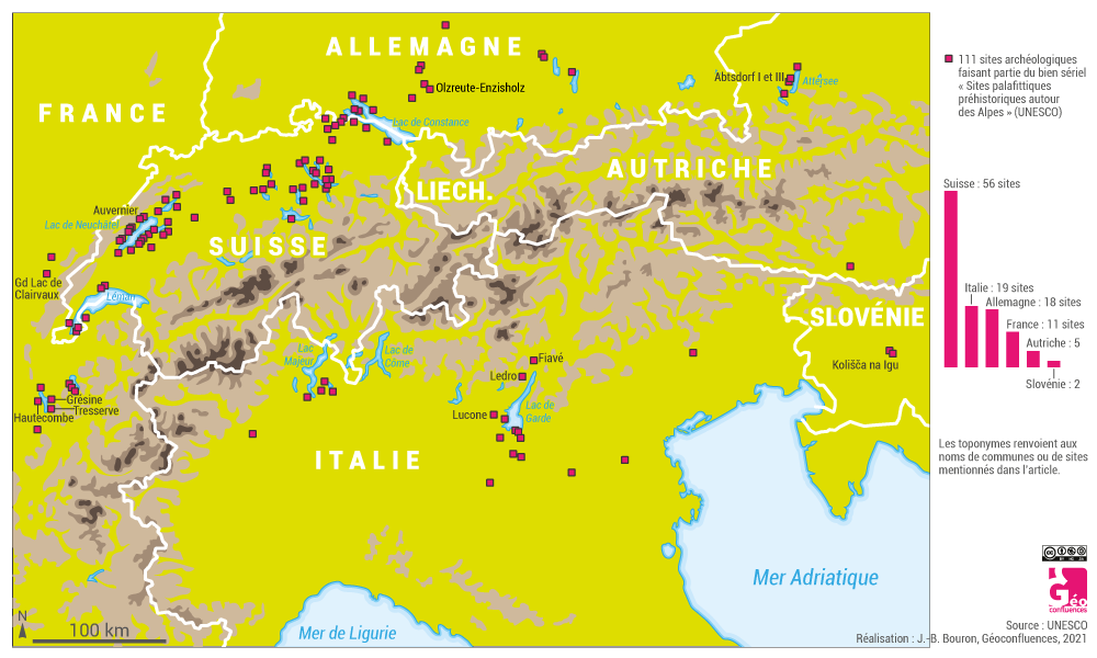 Carte sites palafittiques alpes unesco