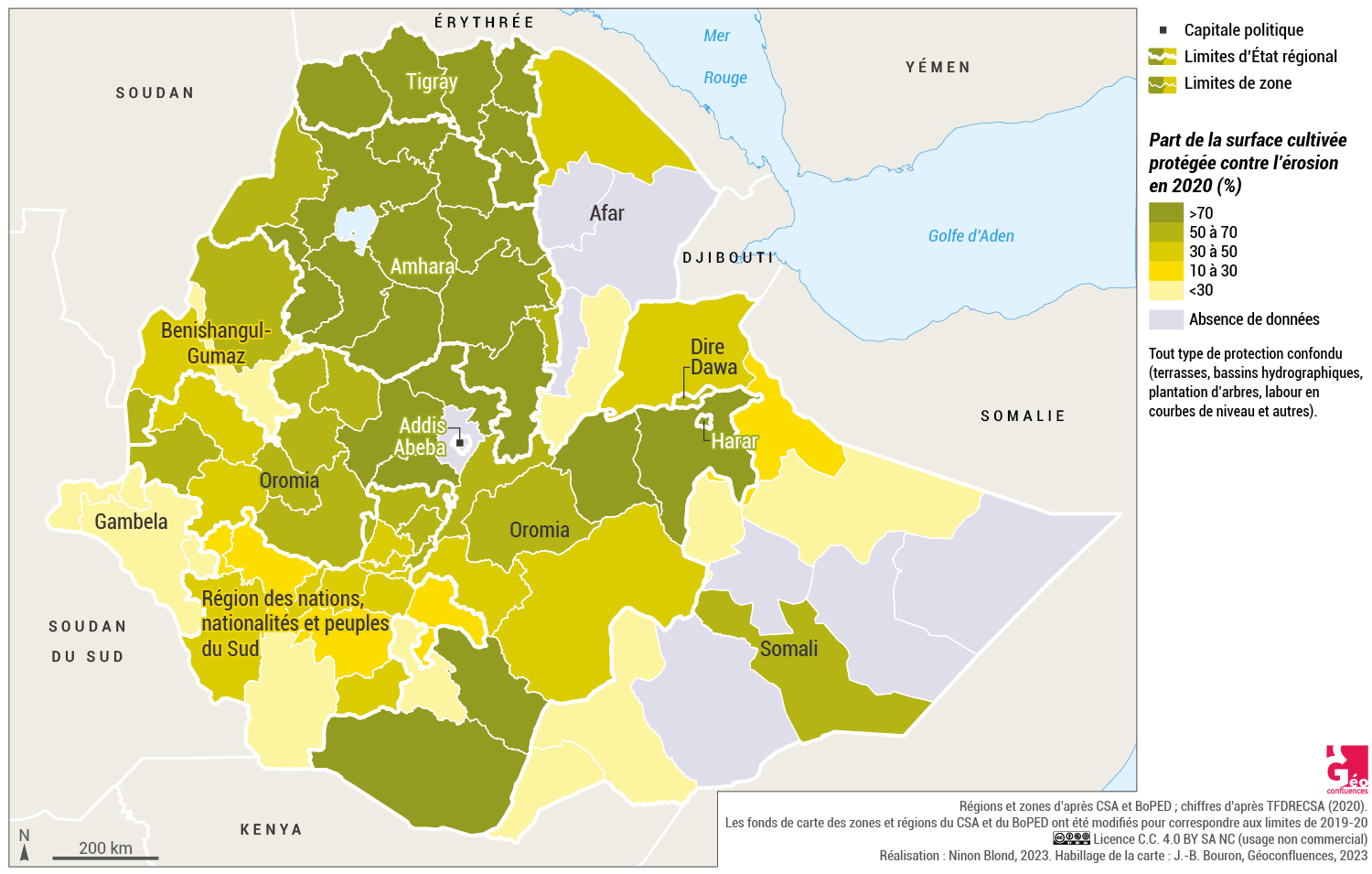 Carte part des cultures protégées contre l'érosion en Ethiopie