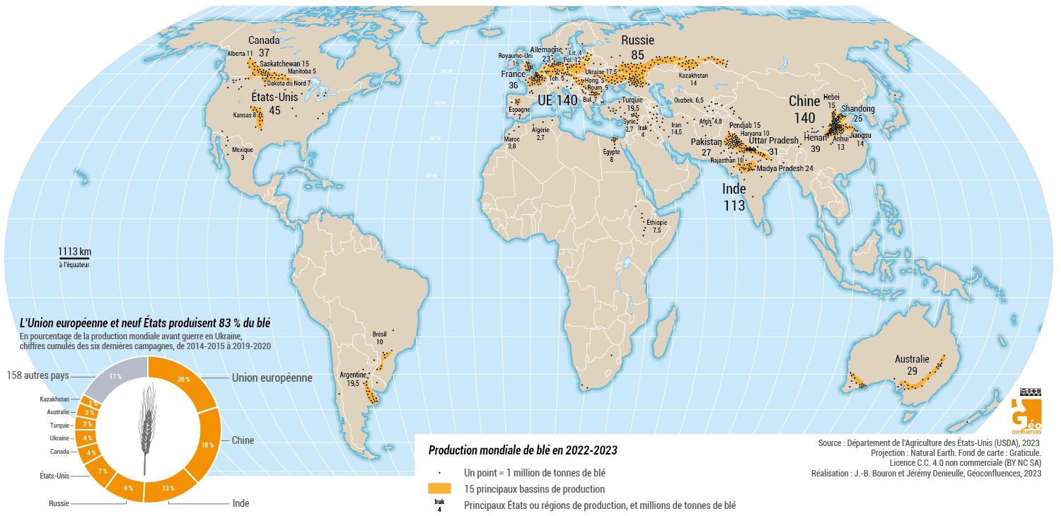 production mondiale de blé (wheat production world map)