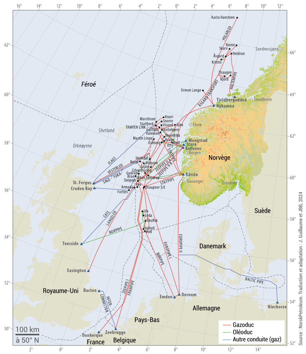 carte des conduites en mer du Nord