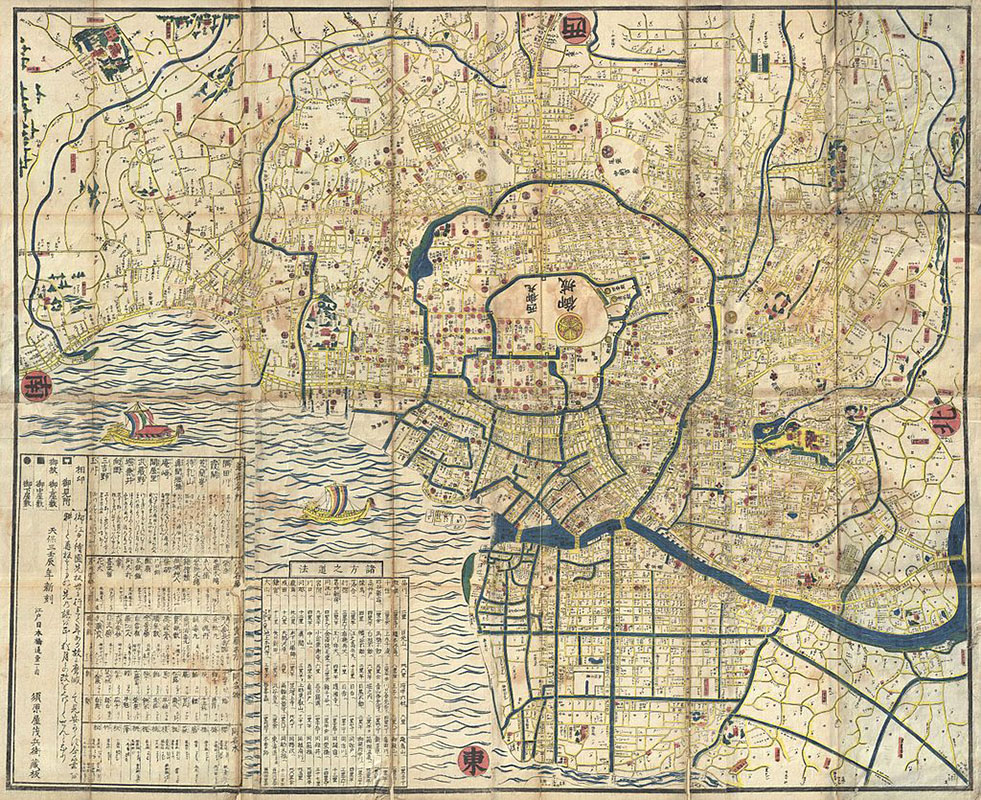 Carte de l'ancienne Edo, 1849 (ouest en haut)