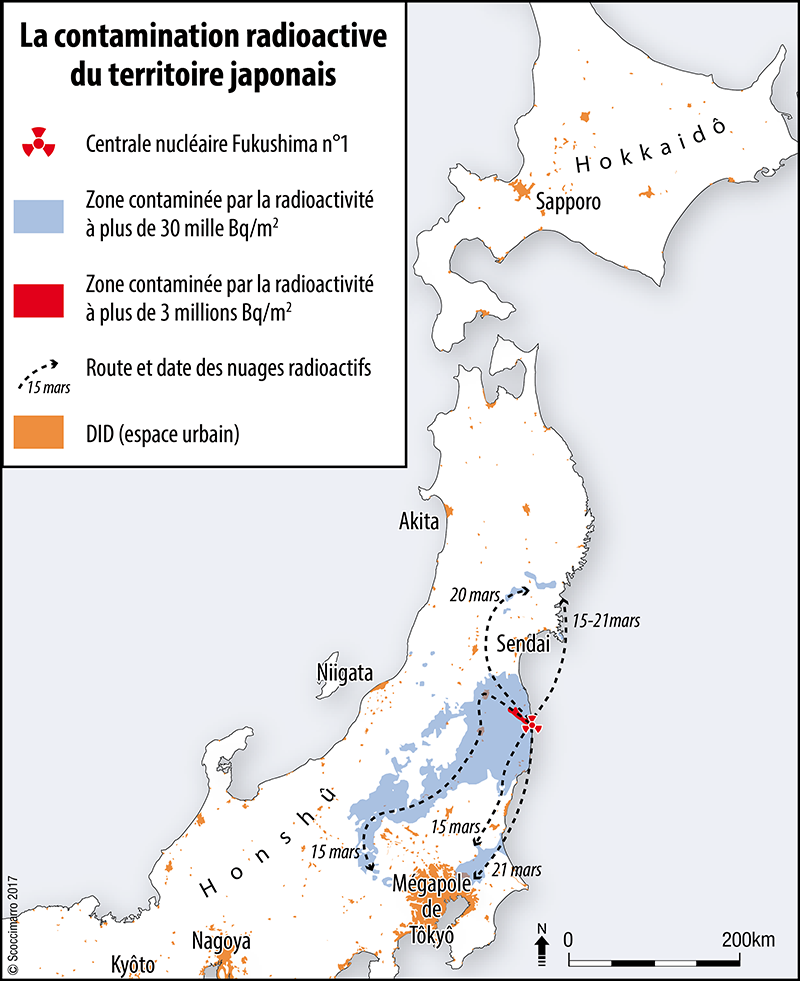 La contamination du nord du Japon et le déplacement des nuages radioactifs au Japon