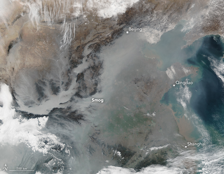 Chine photographie satellites du smog piégés par le relief