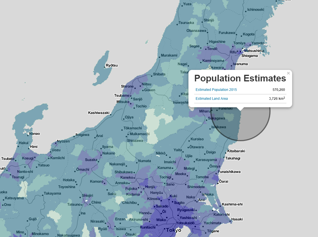 carte NASA estimation population de Fukushima