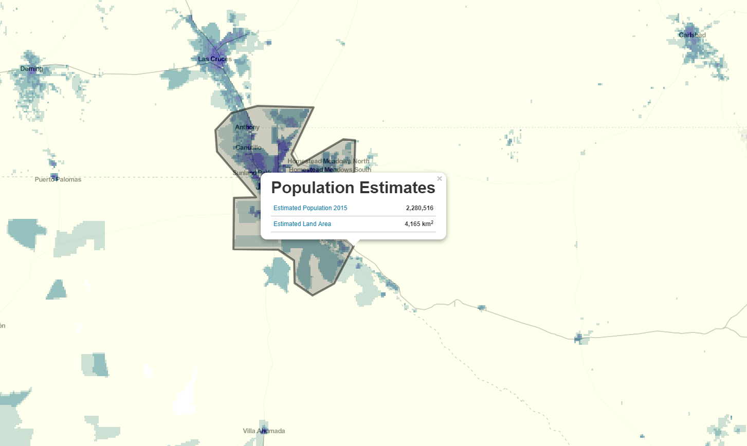 carte NASA estimation population de Ciudad-Juarez-El-Paso