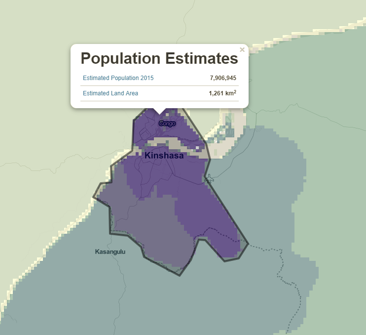carte NASA estimation population de Kinshasa