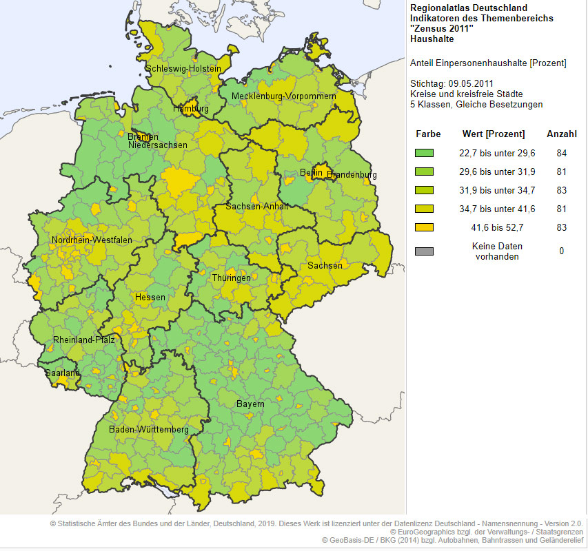 Taux de célibataires en Allemagne carte
