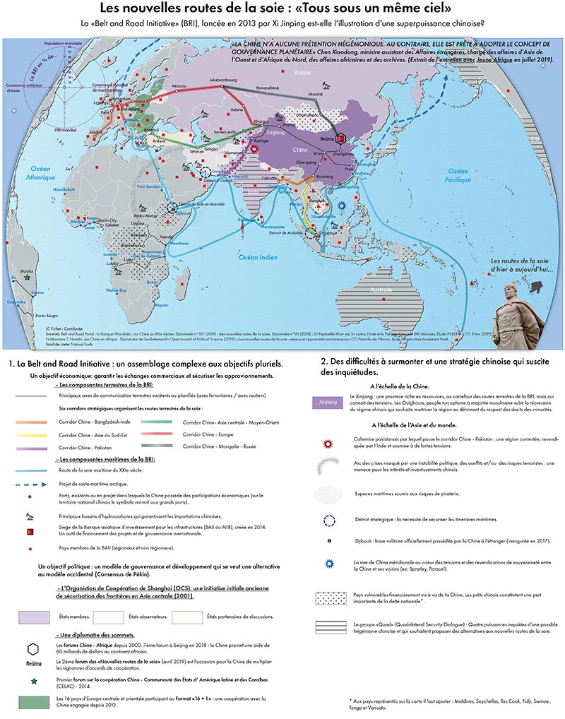 Routes de la soie chine carte de synthèse planisphère
