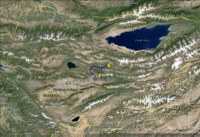 Localisation des pâturages d'altitude de Solton Sarï dans les montagnes kirghizes